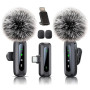 Microphone cravate sans fil pour iPhone et prise USB-C, mini micro sans fil avec réduction du bruit, écran LED et clip rotatif –