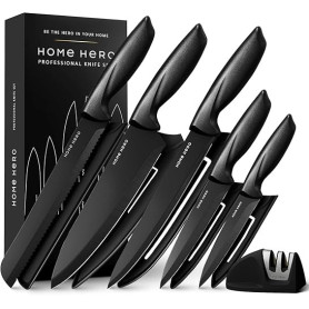 Home Hero Couteau Cuisine avec Aiguiseur Couteaux - Couteaux de Cuisine Professionnelle en Acier Inoxydable - Ensemble de Coutea