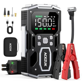 ACEZUK Booster Batterie Voiture 8000A, 150PSI Gonfleur Pneus Voiture, Démarreur avec Compresseur à Air, 12V Jump Starter pour Vé