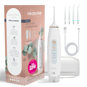 NEOPULSE® My First Jet Dentaire Ultra-Compact - Hydropulseur 2 en 1-4 Canules, 6 Pressions Réglables, 165ml Réservoir Amovible -