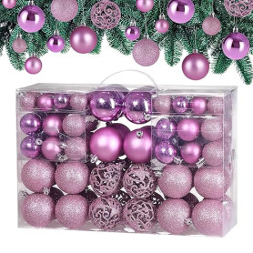 Lot de 100 Boules de Noël en Plastique Robuste Décoration de Noël intérieur extérieur Décoration pour Sapin Rose