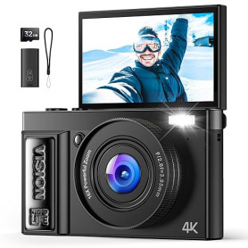 Appareil Photo Numérique 4K Digital: 64MP Appareils Numérique avec Écran Rabattable 180° - Camera pour Vlog avec Carte 32GB - po