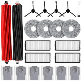 Lot de 21 accessoires pour robot aspirateur Roborock Qrevo Master/Qrevo Slim, 2 brosses principales en caoutchouc, 6 sacs à pous