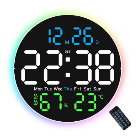 Horloge murale numérique à écran LED de 10 pouces avec réglage automatique de la luminosité et télécommande pour l'horloge mural