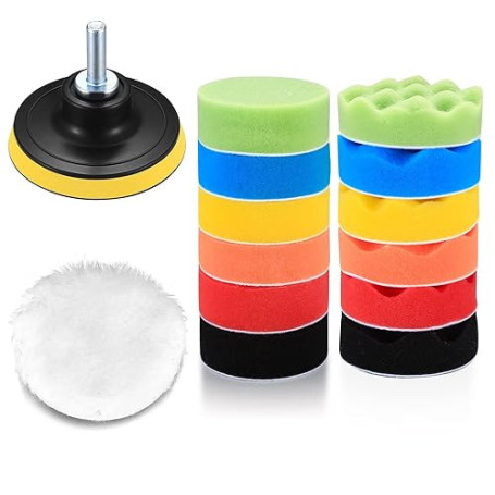 MMDBD 15 Pcs Éponge de Polissage pour Voiture, Tampons de Polissage de Voiture pour Polir Voiture Polisseuse Cirage, avec Adapta