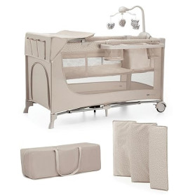 Kinderkraft Joy 2 ACC Lit Parapluie 2 en 1, Lit bébé de la Naissance Jusqu’à 15 kg, 120 x 60 cm, Facile à Plier, Carrousel avec