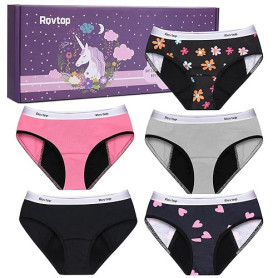 Rovtop Lot de 5 Culotte Menstruelle en Coton pour Fille Culotte Incontinence pour Enfants Adolescente Culotte Périodiques Lavabl