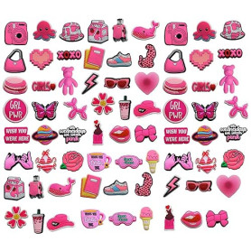 74Pcs Charmes de Chaussure,Pins pour Crocs,Décorations de Chaussures Roses,Breloque pour Sabots Sandales pour garçons,filles,hom