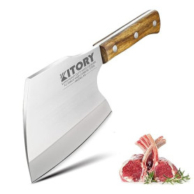 Kitory Feuille de Boucher 16cm, Couteau Hachoir Lourd pour Viande Congelée et Gros Os, Lame Extra-Épaisse 7mm Forgé, Acier 7Cr18