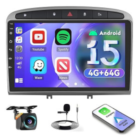 [4+64GB] Inefala Android 15 Autoradio pour Peugeot 308/408 2007-2015, 9" écran Tactile Poste Radio Bluetooth avec Wireless Carpl