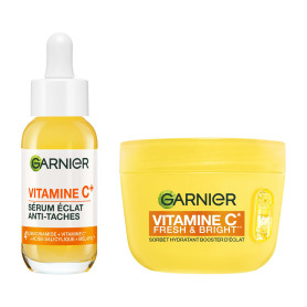 GARNIER - SkinActive Vitamine C - Crème Sorbet Hydratante Fresh & Bright (85 ml) + Sérum Jour Vitamine C (30 ml) - Réduit Les Ta