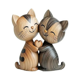 LunarCharm Sculpture en Bois d'un Couple de Chats – Décoration de Bureau en 2D Plate avec câlin, décoration pour Maison et Burea
