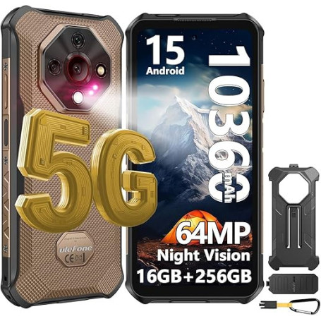 Ulefone Armor X16 Pro AI Smartphone Incassable Android 15, 5G Telephone Incassable 10360mAh, 16Go+256Go/TF 2To, 64MP+Vision Noct