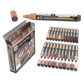 TOOLI-ART Pro Color Series Lot de 22 marqueurs de peinture acrylique, moyens, 3 mm, pour roche, verre, tasses, bois, métal, plas