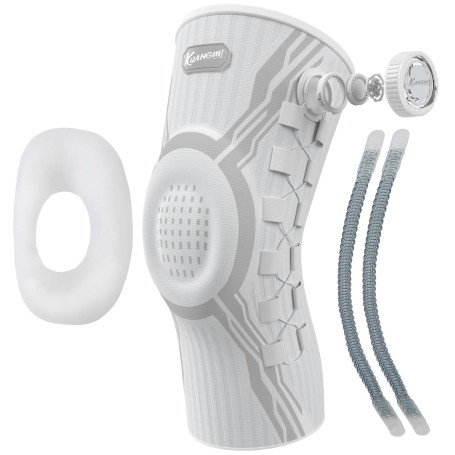 Kuangmi Genouillère de Sport Ajustable avec Bouton Rotatif - Soutien Articulaire pour la Rééducation, la Douleur & Activités Quo