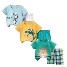 XM-Amigo Ensemble Bébé Garçon et Garçon Enfant, T-Shirt et Short à Manches Courtes, Lot de 3 Ensembles 6 Pièces, Tailles 50 à 13
