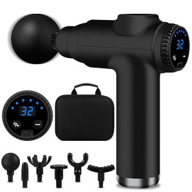 BUOAZR Mini pistolet de massage musculaire avec 32 vitesses jusqu'à 3500 tr/min et 6 têtes, pistolet de massage électrique avec