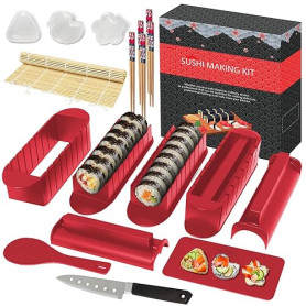 HI NINGER Kit Sushi Maker Set - Édition Deluxe: Ensemble De 20 Pièces pour Débutants avec Natte De Roulage, Moules À Riz, Coutea