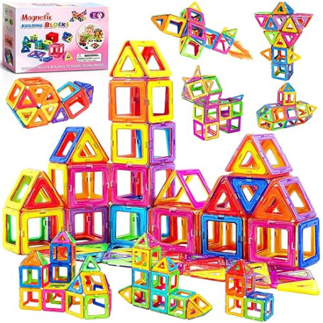 Vautvis Construction Magnetique Enfant, 61 Pièces Bloc de Construction Magnétique, Jeu de Aimantés, Jeu de Construction Magnétiq