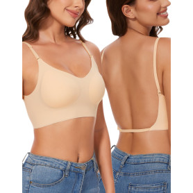 Kiiwah Soutien Gorge Dos Nu Invisible, Soutien Gorge sans Armature en Soie Glacée Douce, Soutien-Gorge à Bretelles Convertible A