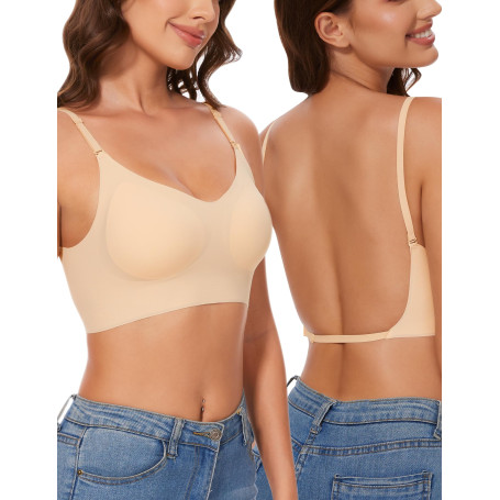 Kiiwah Soutien Gorge Dos Nu Invisible, Soutien Gorge sans Armature en Soie Glacée Douce, Soutien-Gorge à Bretelles Convertible A