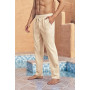 Runcati Pantalon en Lin pour Homme - Couleur Unie - Long - Léger - Coupe Ample - avec Cordon de Serrage - pour Les Vacances, la