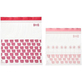 Ikea Istad Sacs refermables, 50 pièces (25 x 1,2 l + 25 x 2,5 l), qualité alimentaire, réutilisables, fermeture auto scellante,