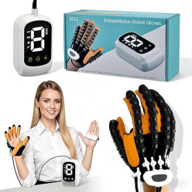 Gant Robotique de Rééducation, Gants Robot équipement d'Exercice des Doigts, avec Mode Miroir, 4 Modes et 9 Niveaux, Batterie 24