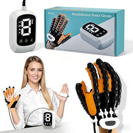 Gant Robotique de Rééducation, Gants Robot équipement d'Exercice des Doigts, avec Mode Miroir, 4 Modes et 9 Niveaux, Batterie 24