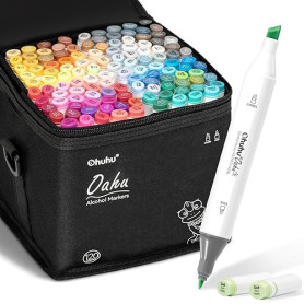 Ohuhu Marqueurs permanent à Double pointes 120 couleurs Surligneurs avec étui de transport pour le dessin Esquisse Coloriage pou