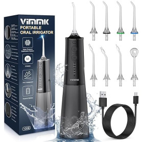VIMMK Jet Dentaire Hydropulseur et Irrigateurs Oral avec 5 Modes de Pression d'eau et 8 Embouts Remplaçables, Rechargeable et Ét