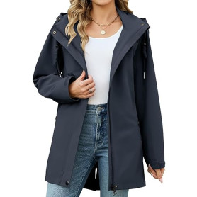 CMTOP Veste Femme mi Saison Softshell Imperméable, Coupe-Vent Parka à Capuche Amovible, Décontracté Longue Blouson Légère Mantea