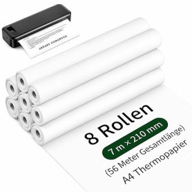 Qibivfo 8 Rouleaux Papier Thermique A4 pour Imprimante Portable, Papier Thermique 7 m x 30 mm Compatible avec Imprimantes Thermi