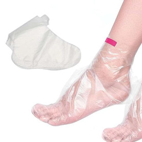 Lot de 100 chaussettes de pieds jetables en plastique avec autocollants, doublure de bain en cire de paraffine pour pieds, chaus