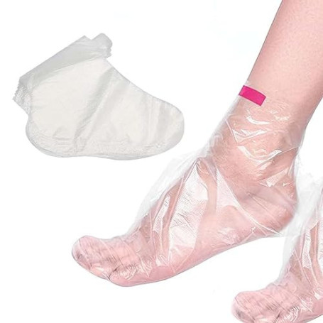 Lot de 100 chaussettes de pieds jetables en plastique avec autocollants, doublure de bain en cire de paraffine pour pieds, chaus