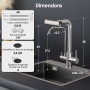 ROVOGO Mitigeur Robinet d'Évier de Cuisine 3 Voies à Eau Filtrée en Acier Inoxydable 304 Brossé, Douchette Extractible à 4 Modes