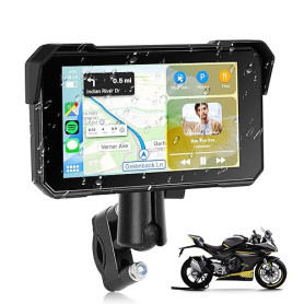 Rimoody Carplay Moto, 5 Pouces Stéréo de Voiture Portable à HD Écran Tactile,GPS Navigation Moto, IP68 Étanche avec Android Auto