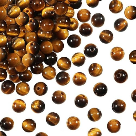 TOAOB 25pcs Perles Pierre Naturelles 10mm Oeil de Tigr Perles Rondes en Vrac de Pierres Précieuses Gemme Énergie Guérison pour F