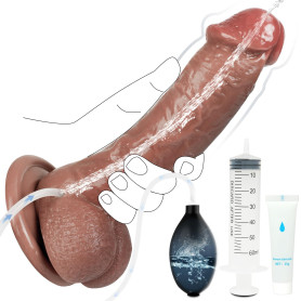 Godet Réaliste 18 cm avec Fonction Éjaculation et Ventouse - Stimulation du Point G - Gode en Silicone Doux avec Réservoir d'Eau