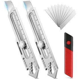 BIBURY Lot de 2 couteaux multifonction rétractables en acier inoxydable, 10 lames remplaçables (18 mm), couteau rasoir étendu po