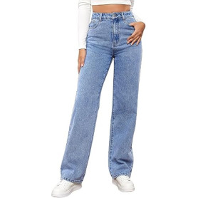 MANGGUO Jean Femme Taille Haute Coupe Droite Straight Jeans Baggy Jambes Larges amincissantes avec Tous Les Pantalon Automne Hiv