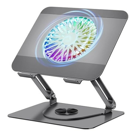 ICARE Support Ordinateur Portable avec Ventilateur PC Portable Magnétique RGB, Rotation 360°, Capacité de Charge de 10 KG et 18d