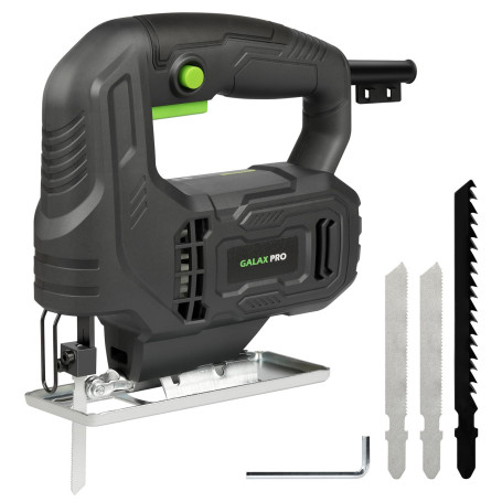 GALAX PRO Scie Sauteuse 400W, 3000 RPM, Coupe biseau à -45°/+45°, bouton de verrouillage, incluant des lames pour le bois et le 
