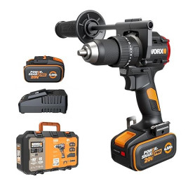 WORX Perceuse-visseuse à percussion sans fil 20V WX356, couple max de 85 Nm, moteur brushless, design compact, éclairage led int