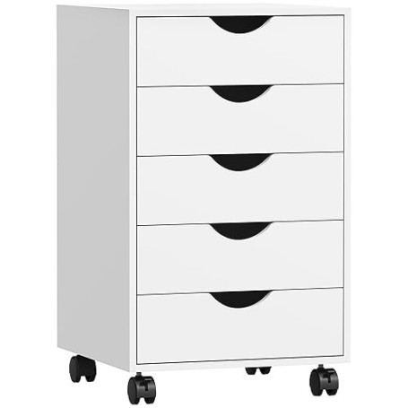 HOMCOM Caisson bureau mobile avec 5 tiroirs, meuble rangement bureau sur roulettes pour documents et imprimante, caisson de rang