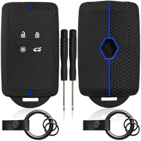 2 Pièces Boîtier pour Clé de Voiture Compatible Re~nau//lt Smart Key 4-Bouton avec 2 Porte-clés Coque en Silicone Souple avec Ke
