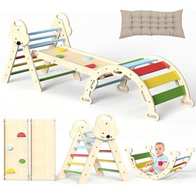 Puecrof Montessori Ensemble de Jeu d'intérieur: Cadre d'escalade 7 en 1 avec Toboggan, Arche et Tapis pour Tout-Petits et Enfant
