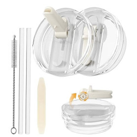 CloudValley [2 Pièces] Couvercle Étanché pour Stanley Cup 40 oz Accessoires, Remplaçant avec Paille Pliable en PC, [Amovible & F