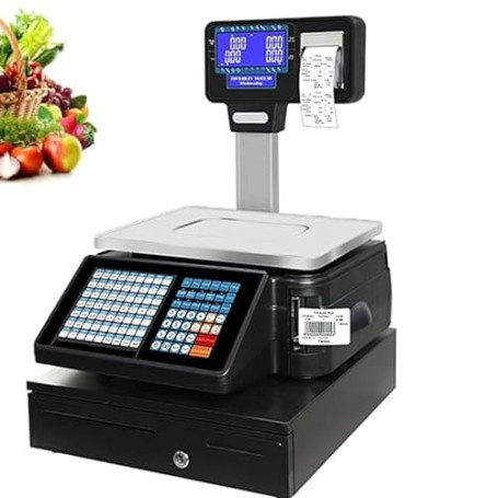 Oiyekntd Balance Commerciale avec Impression d'étiquettes et Double Affichage, capacité de 30 kg, Balance Alimentaire avec impri