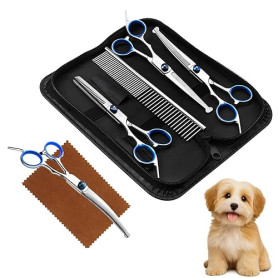 Menibeuty Ciseaux Toilettage Chien Kit, Ciseauxs de Toilettage pour Chiens, Embouts de Sécurité Ronds y Compris Ciseaux à Effile